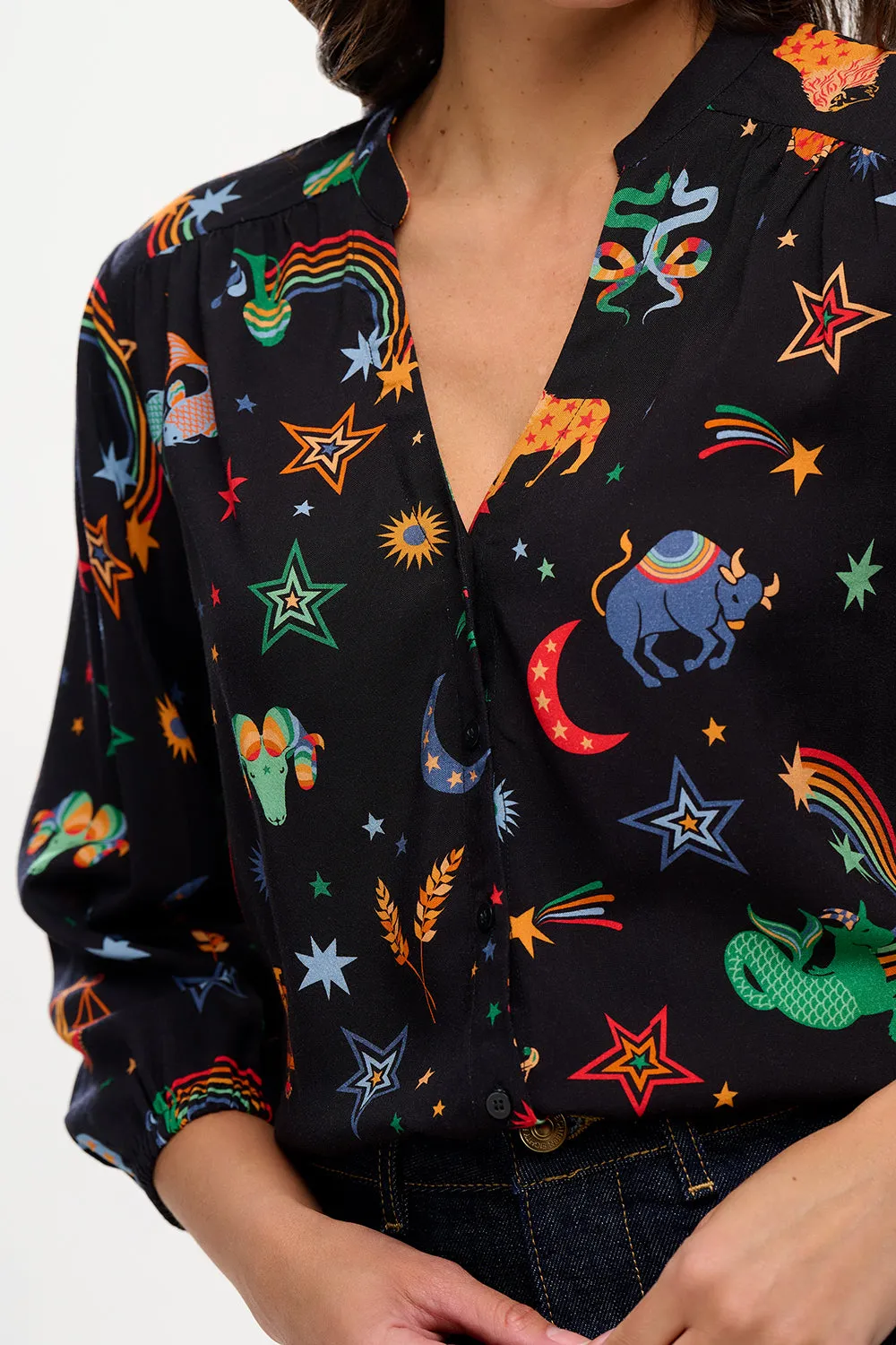 Elkie Blouse - Black. Zodiac Rainbow Skies