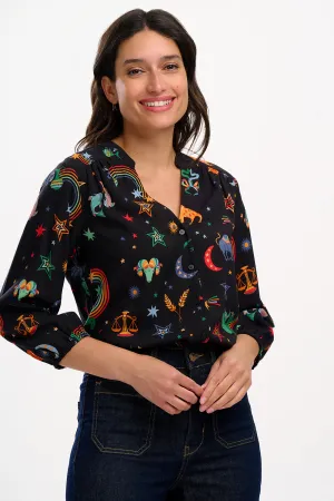 Elkie Blouse - Black. Zodiac Rainbow Skies