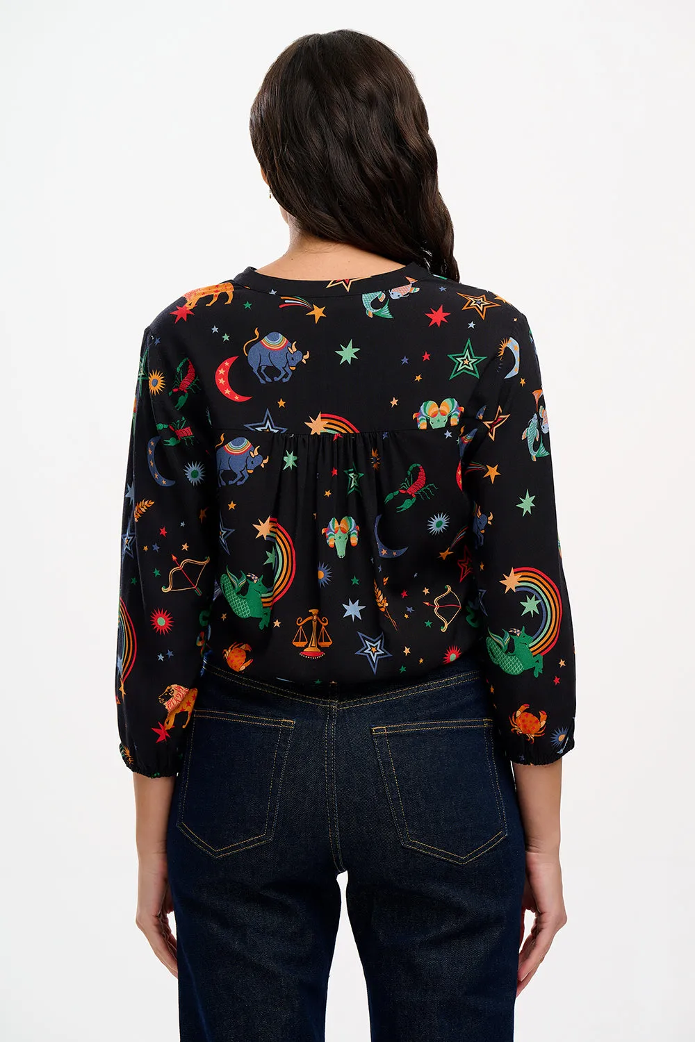 Elkie Blouse - Black. Zodiac Rainbow Skies