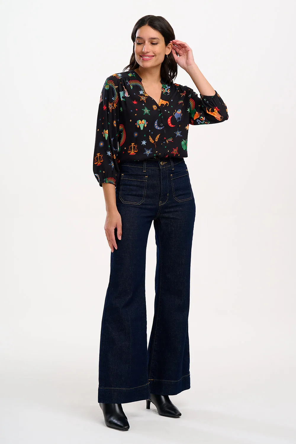 Elkie Blouse - Black. Zodiac Rainbow Skies