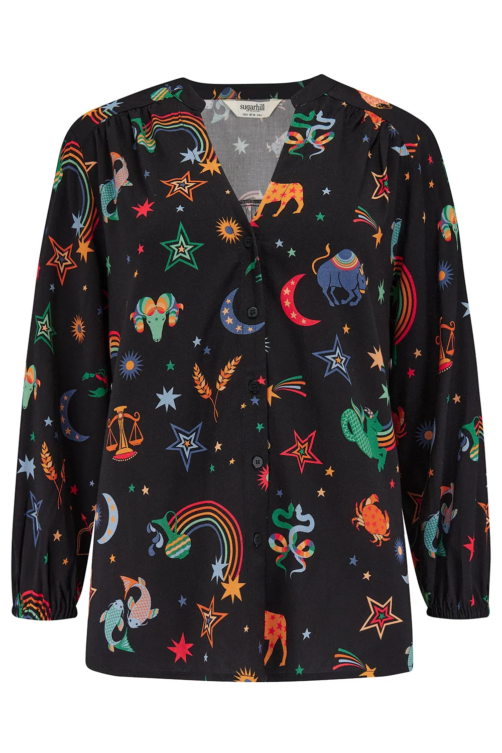 Elkie Blouse - Black. Zodiac Rainbow Skies