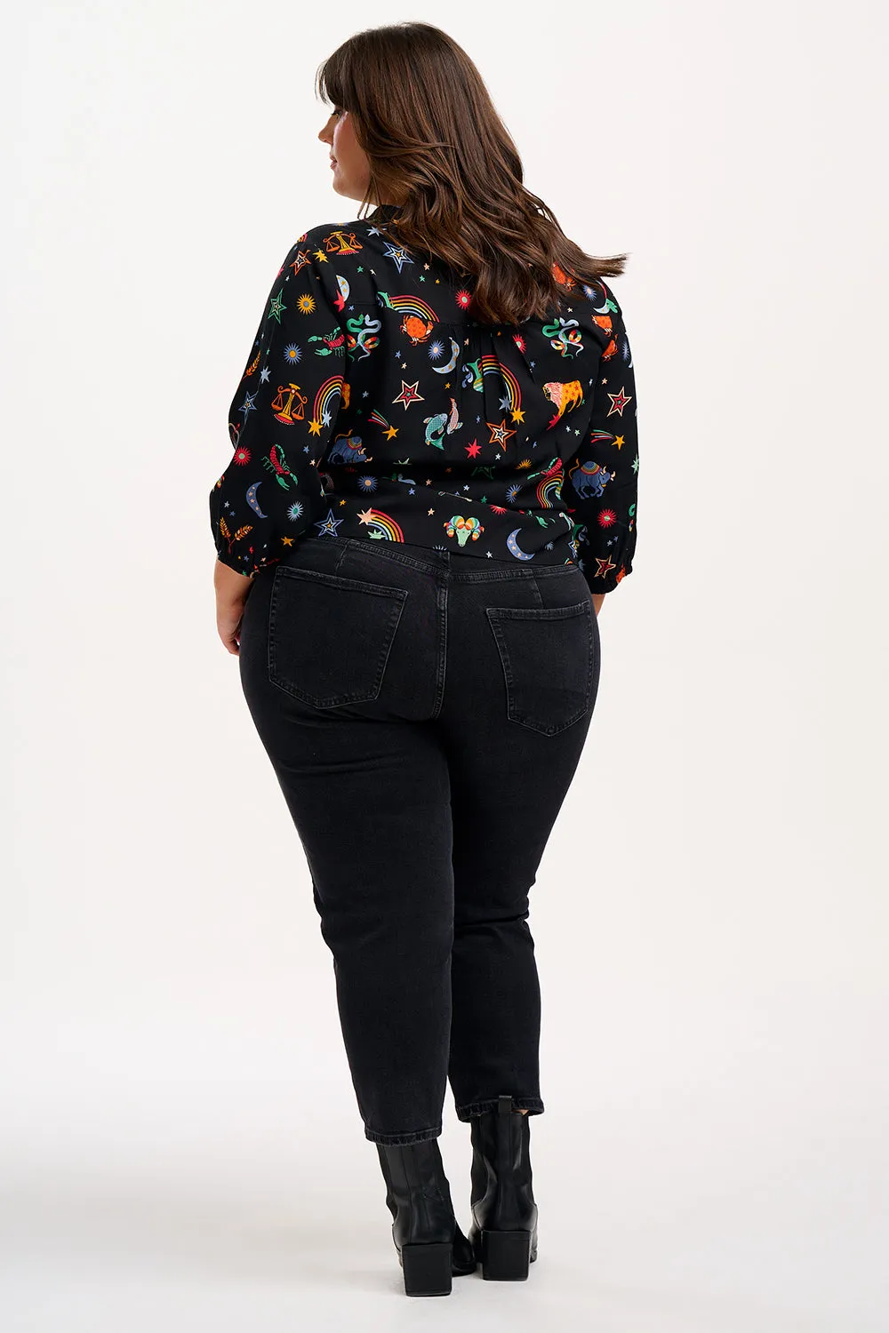Elkie Blouse - Black. Zodiac Rainbow Skies