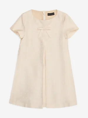 Emporio Armani Girls Logo Dress with Pleat in Beige