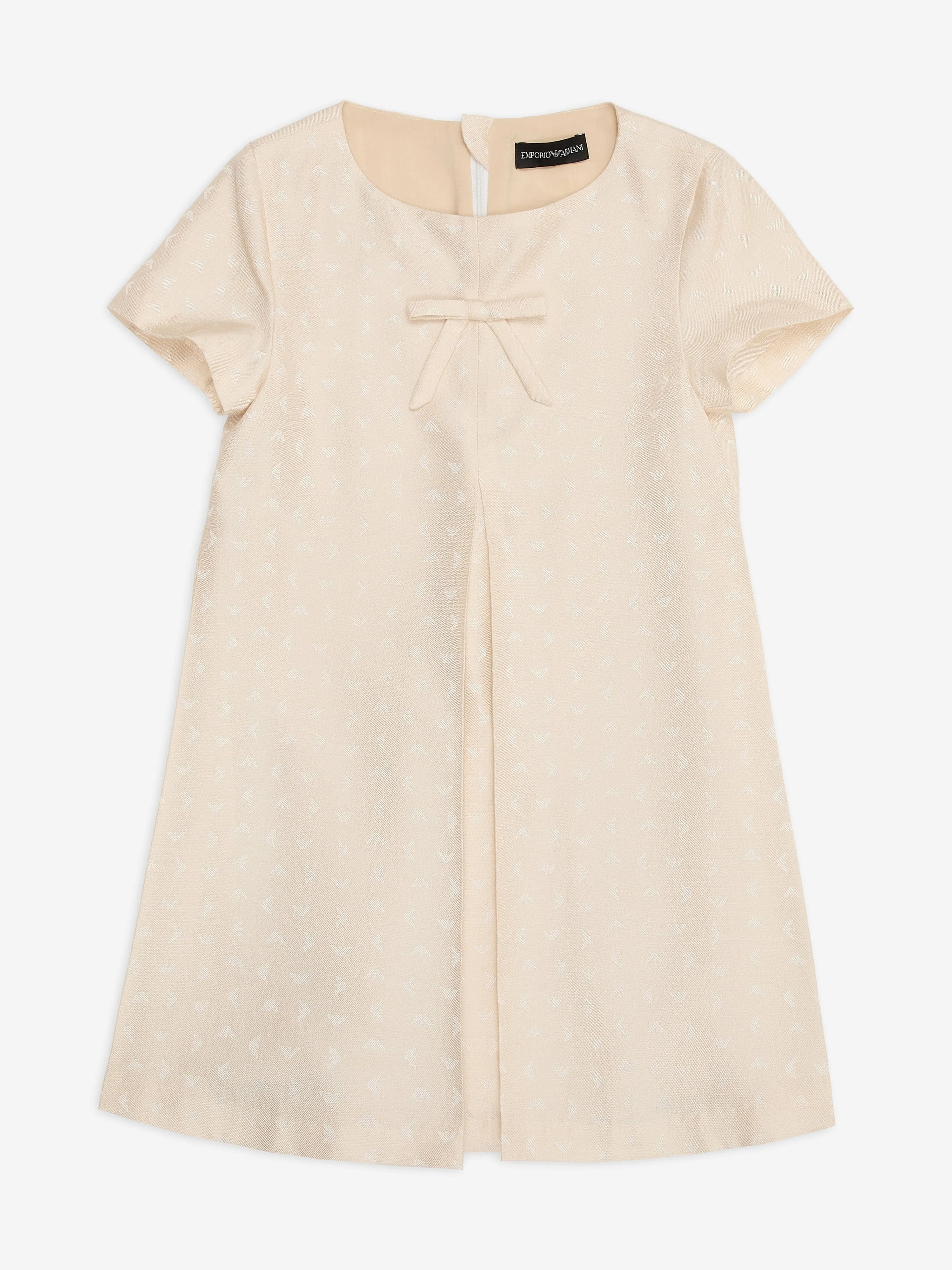 Emporio Armani Girls Logo Dress with Pleat in Beige