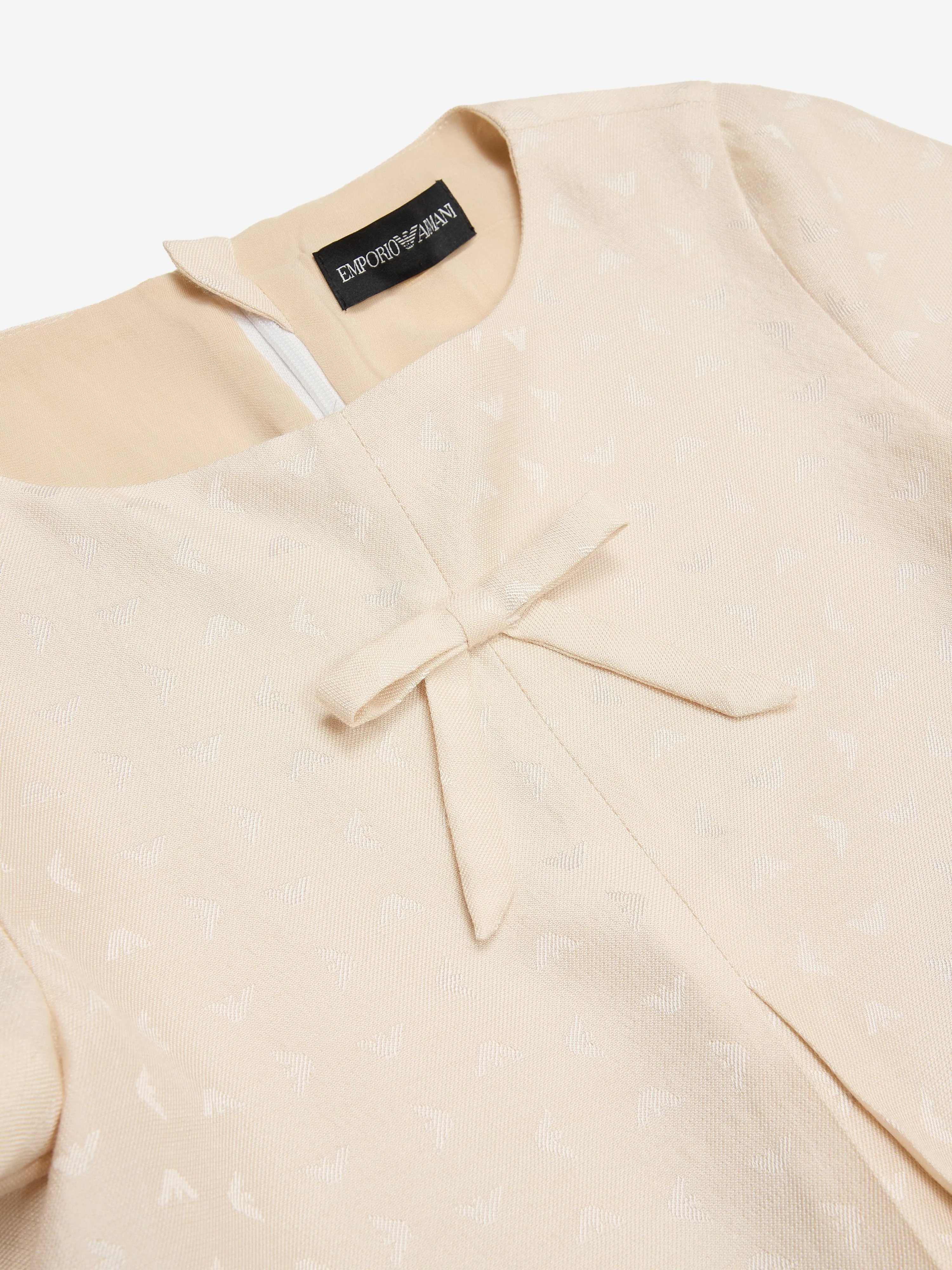 Emporio Armani Girls Logo Dress with Pleat in Beige