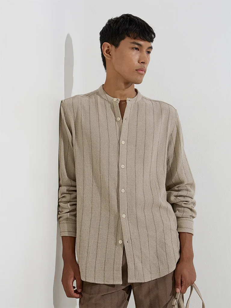ETA Dark Beige Striped Relaxed-Fit Cotton Shirt