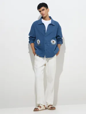 ETA Indigo Floral Embroidered Relaxed-Fit Cotton Shirt