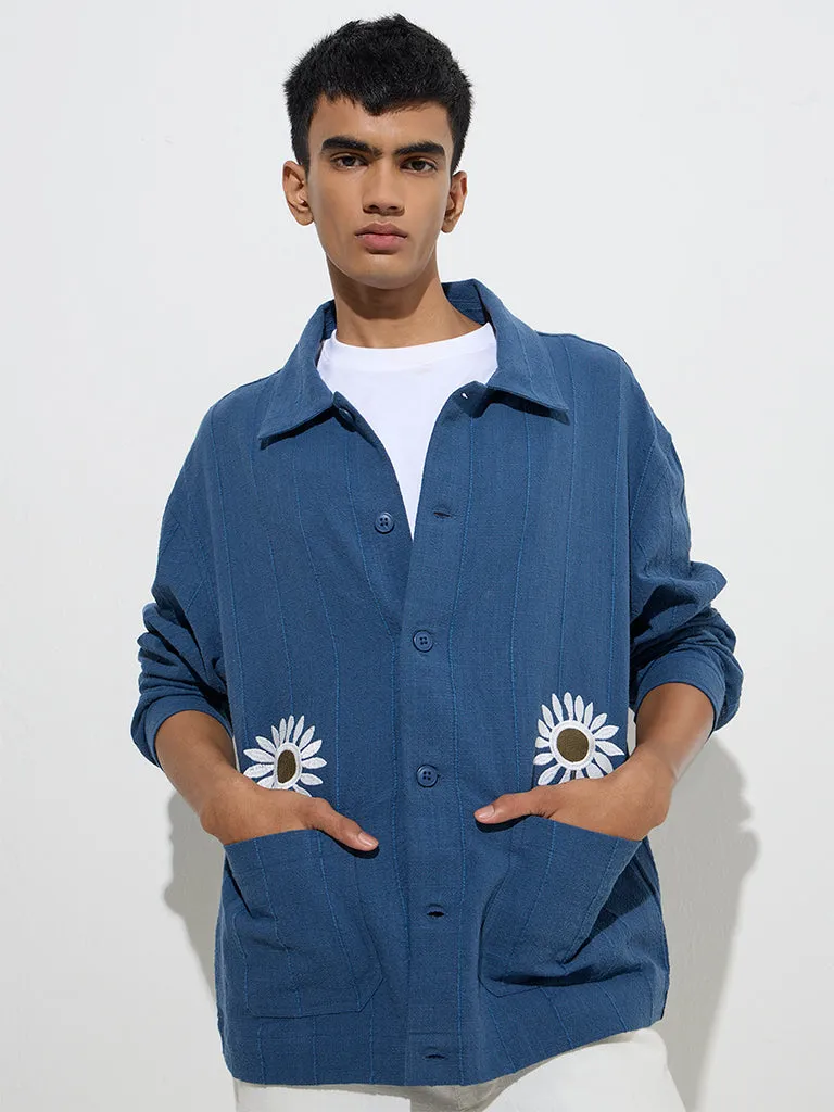 ETA Indigo Floral Embroidered Relaxed-Fit Cotton Shirt