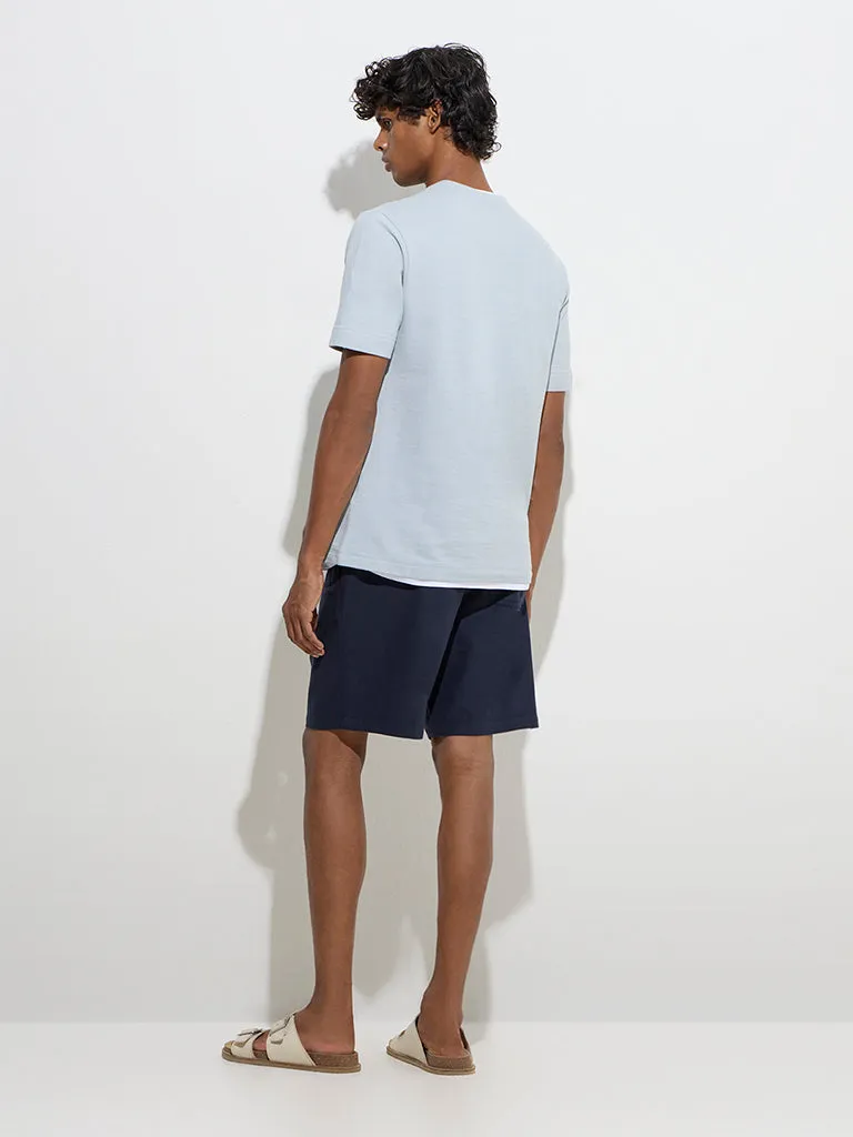 ETA Navy Solid Relaxed-Fit Mid-Rise Cotton-Blend Shorts