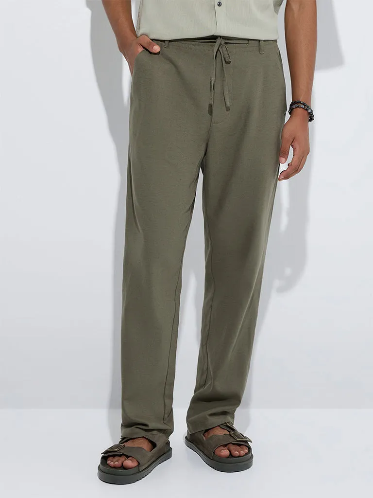 ETA Olive Relaxed-Fit Mid-Rise Cotton-Blend Chinos