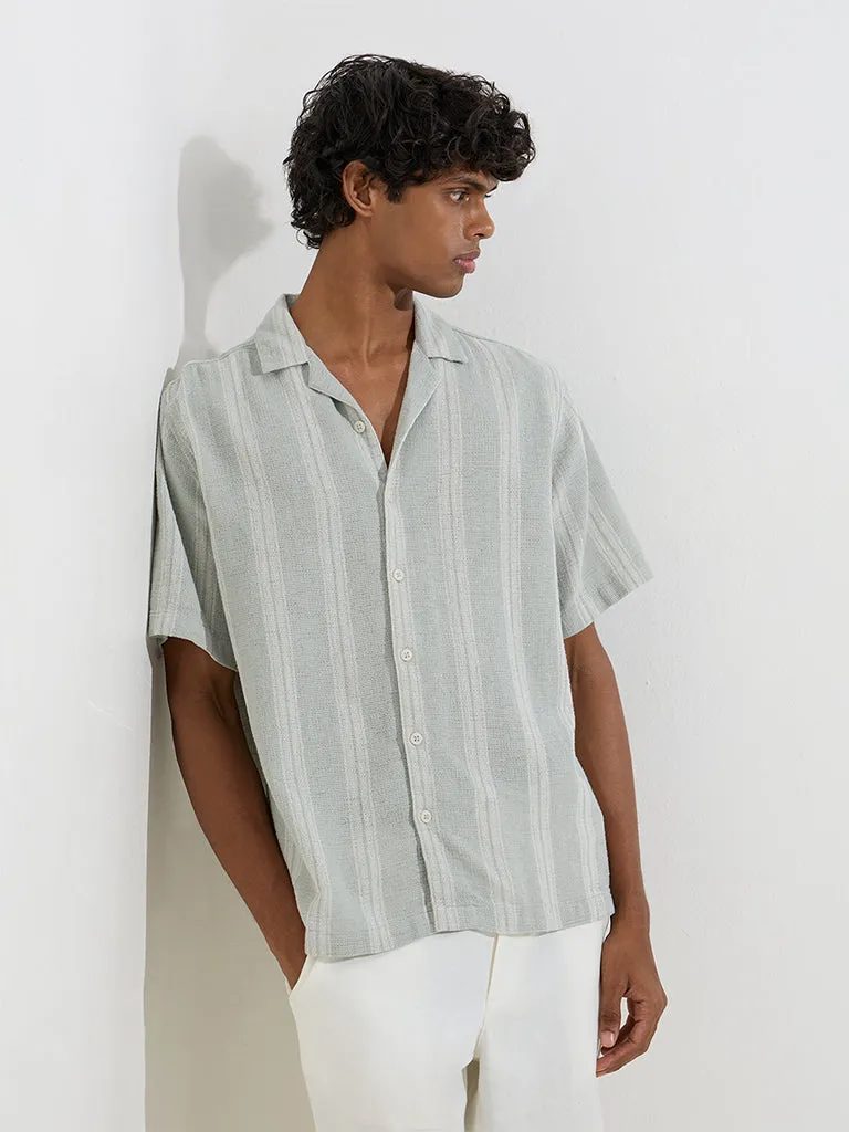 ETA Sage Stripe Printed Relaxed-Fit Cotton Shirt