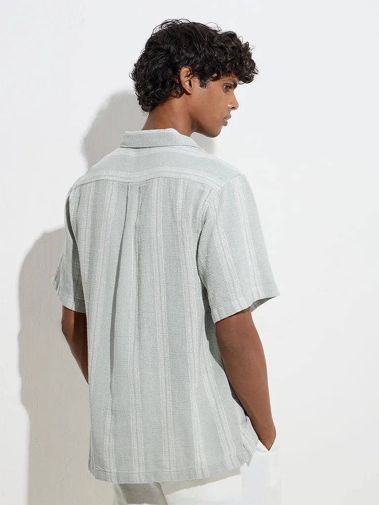 ETA Sage Stripe Printed Relaxed-Fit Cotton Shirt
