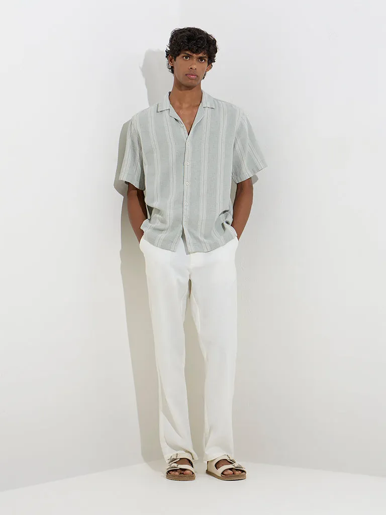 ETA Sage Stripe Printed Relaxed-Fit Cotton Shirt