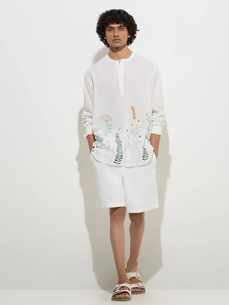 ETA White Embroidered Relaxed-Fit Cotton Shirt