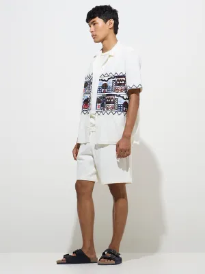 ETA White Embroidered Relaxed-Fit Cotton Shirt