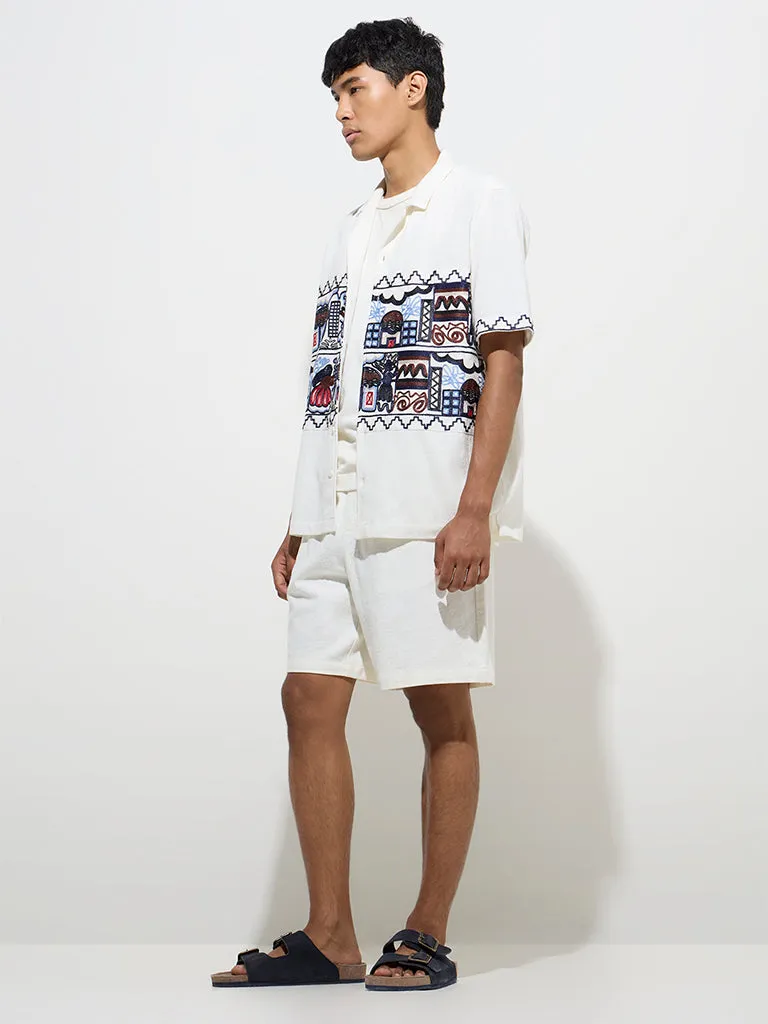 ETA White Embroidered Relaxed-Fit Cotton Shirt