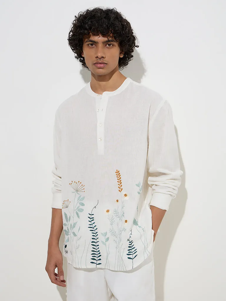 ETA White Embroidered Relaxed-Fit Cotton Shirt