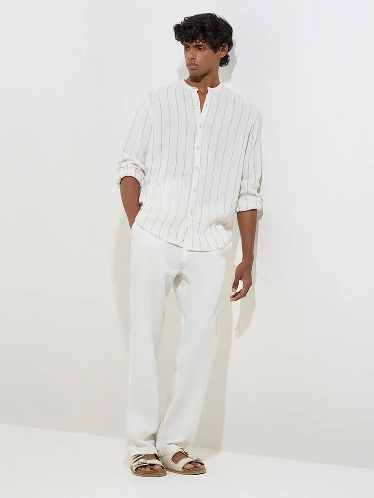 ETA White Stripe Printed Relaxed-Fit Cotton Shirt