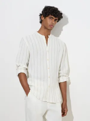 ETA White Stripe Printed Relaxed-Fit Cotton Shirt
