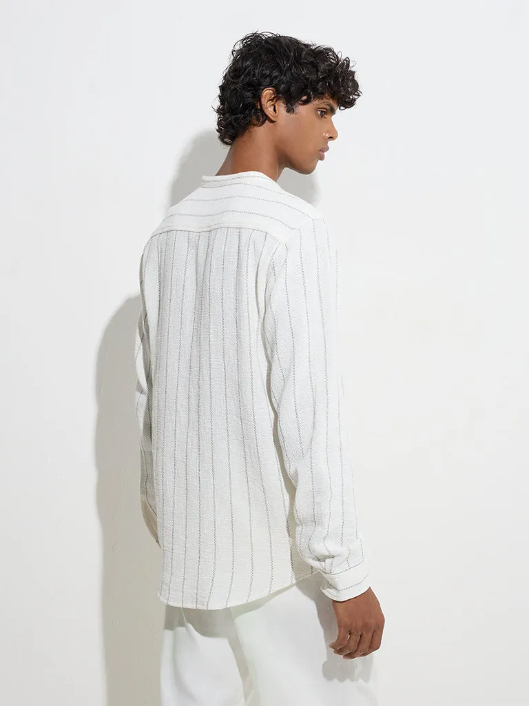 ETA White Stripe Printed Relaxed-Fit Cotton Shirt