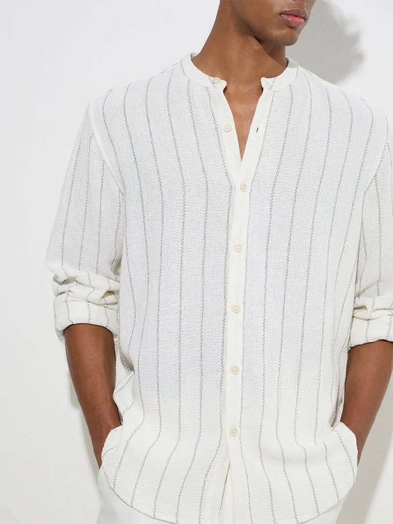 ETA White Stripe Printed Relaxed-Fit Cotton Shirt