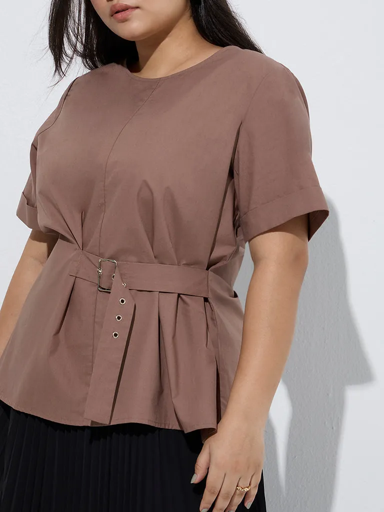 Gia Brown Buckle-Detailed Top