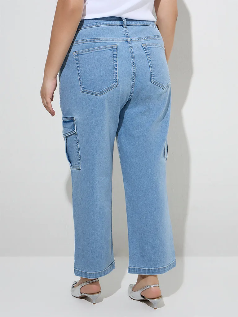 Gia Light Blue Cargo-Style Relaxed-Fit High-Rise Jeans