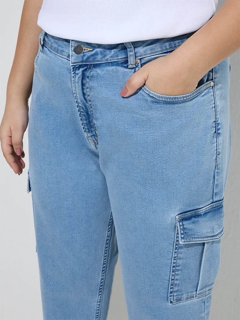 Gia Light Blue Cargo-Style Relaxed-Fit High-Rise Jeans