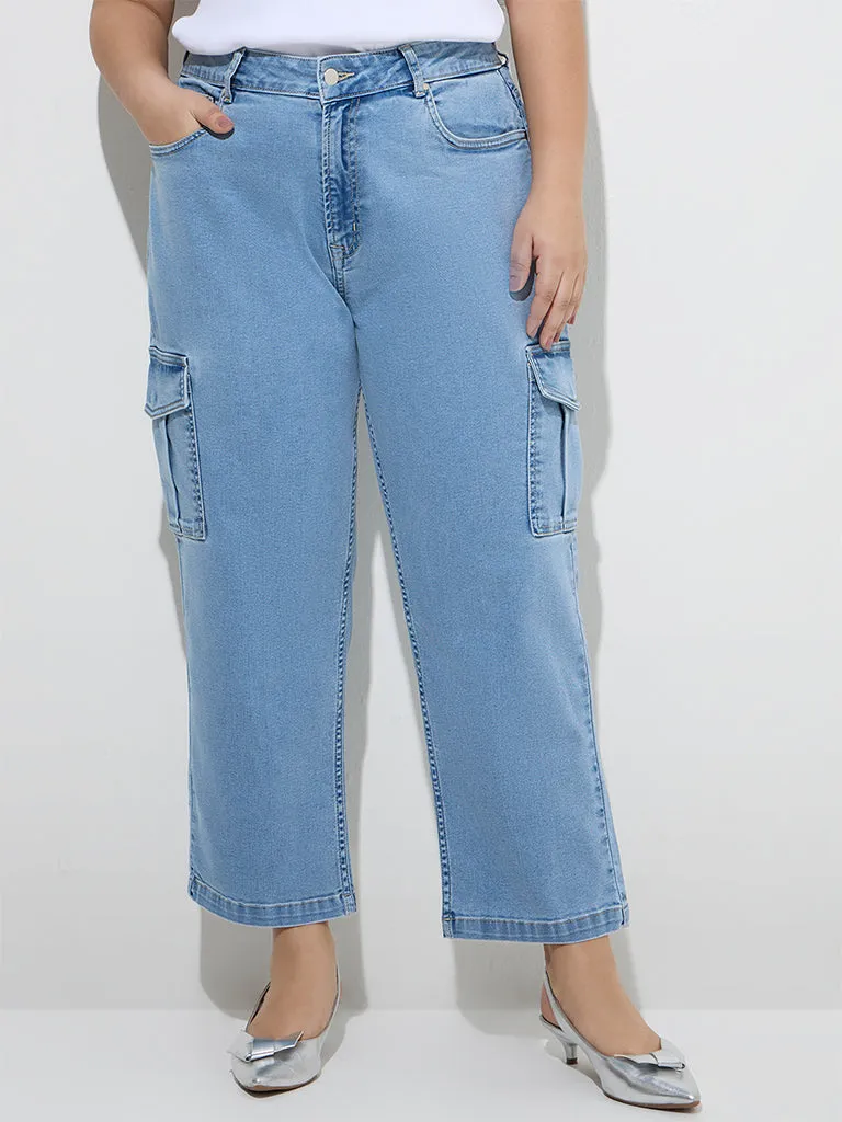 Gia Light Blue Cargo-Style Relaxed-Fit High-Rise Jeans
