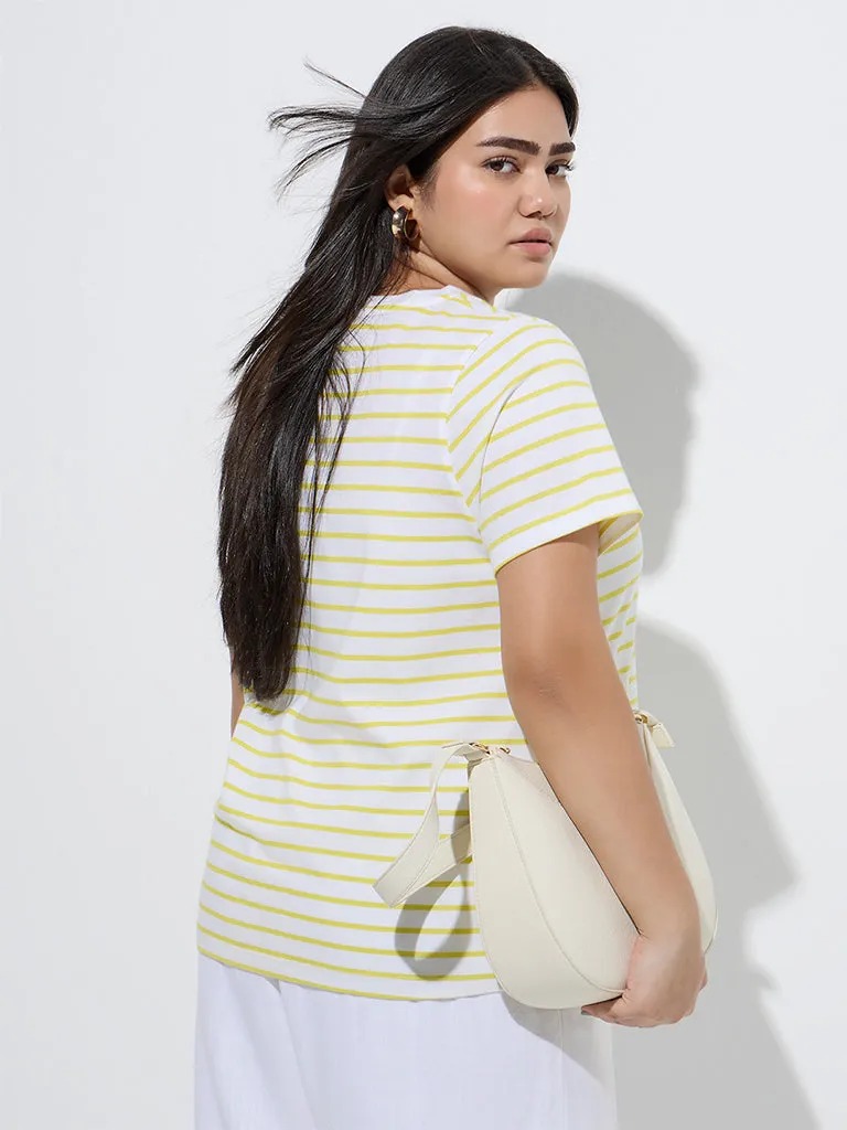 Gia Lime Stripe Printed Cotton T-Shirt