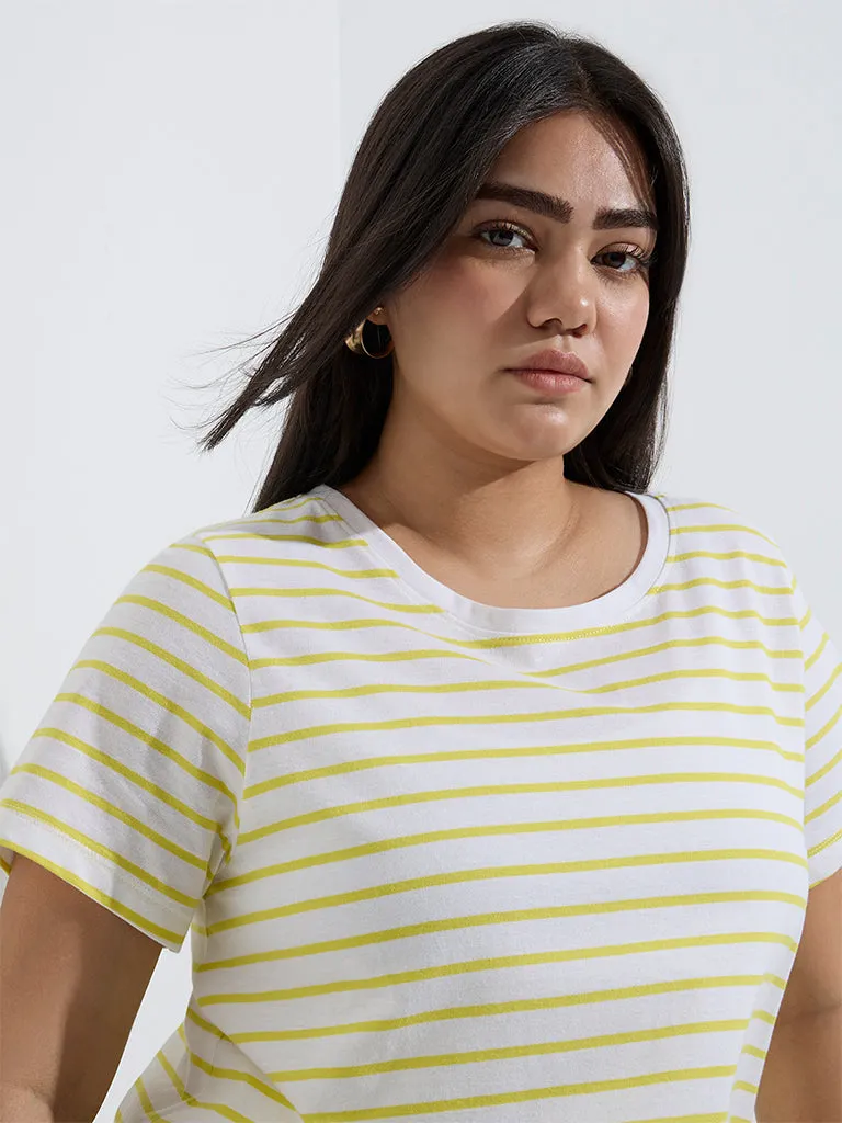 Gia Lime Stripe Printed Cotton T-Shirt