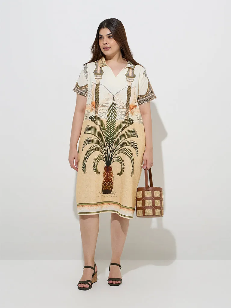 Gia Multicolour Nature-Inspired Cotton-Blend Straight Dress