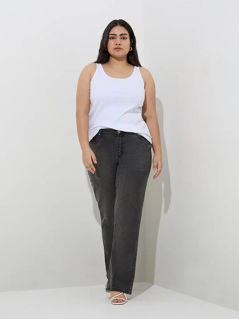 Gia White Ribbed Cotton-Blend Tank Top