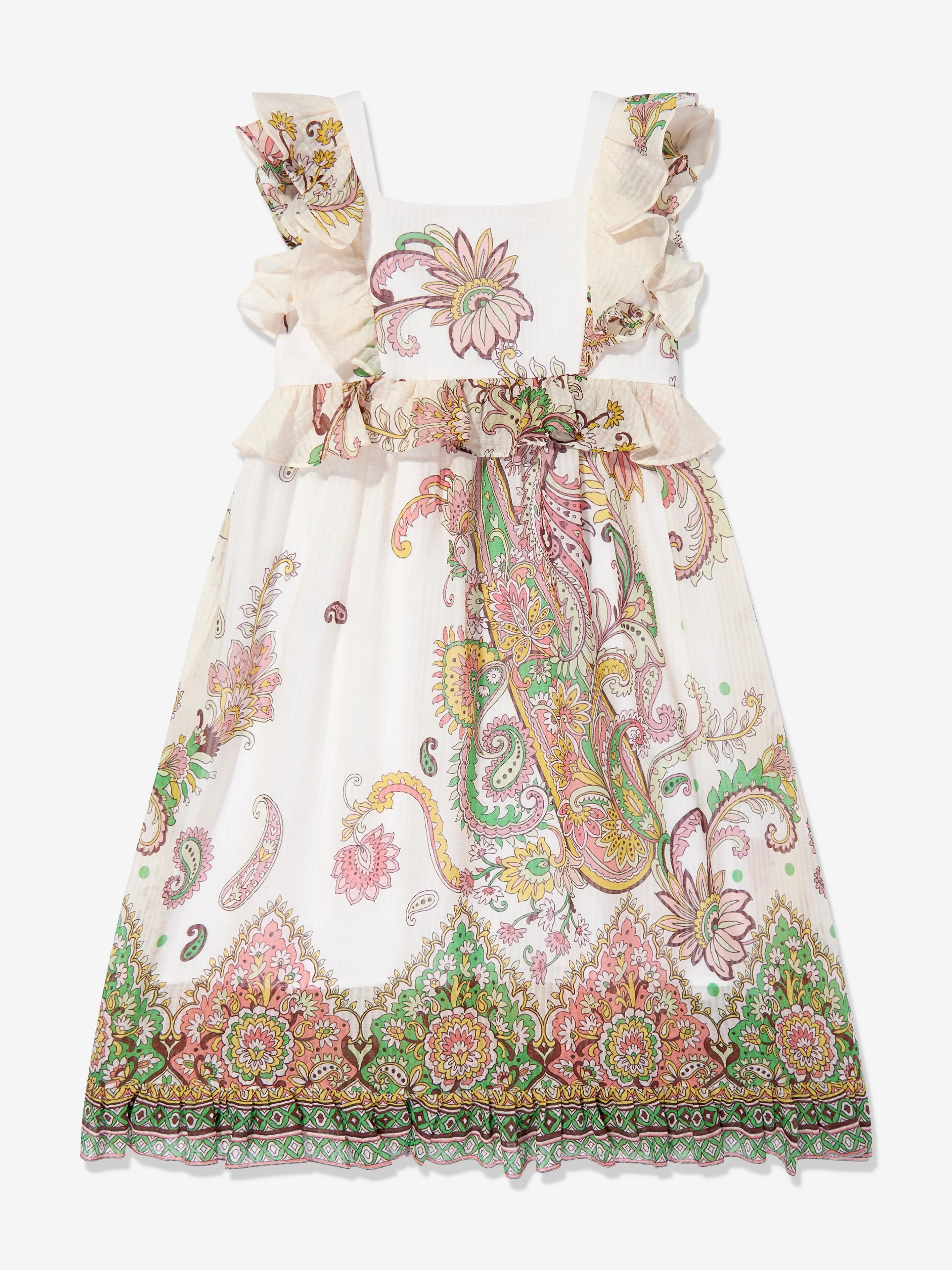 Girls Cotton and Silk Paisley Print Dress in Multicolour