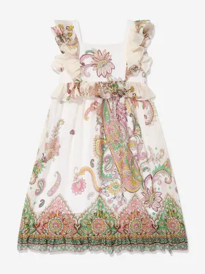 Girls Cotton and Silk Paisley Print Dress in Multicolour