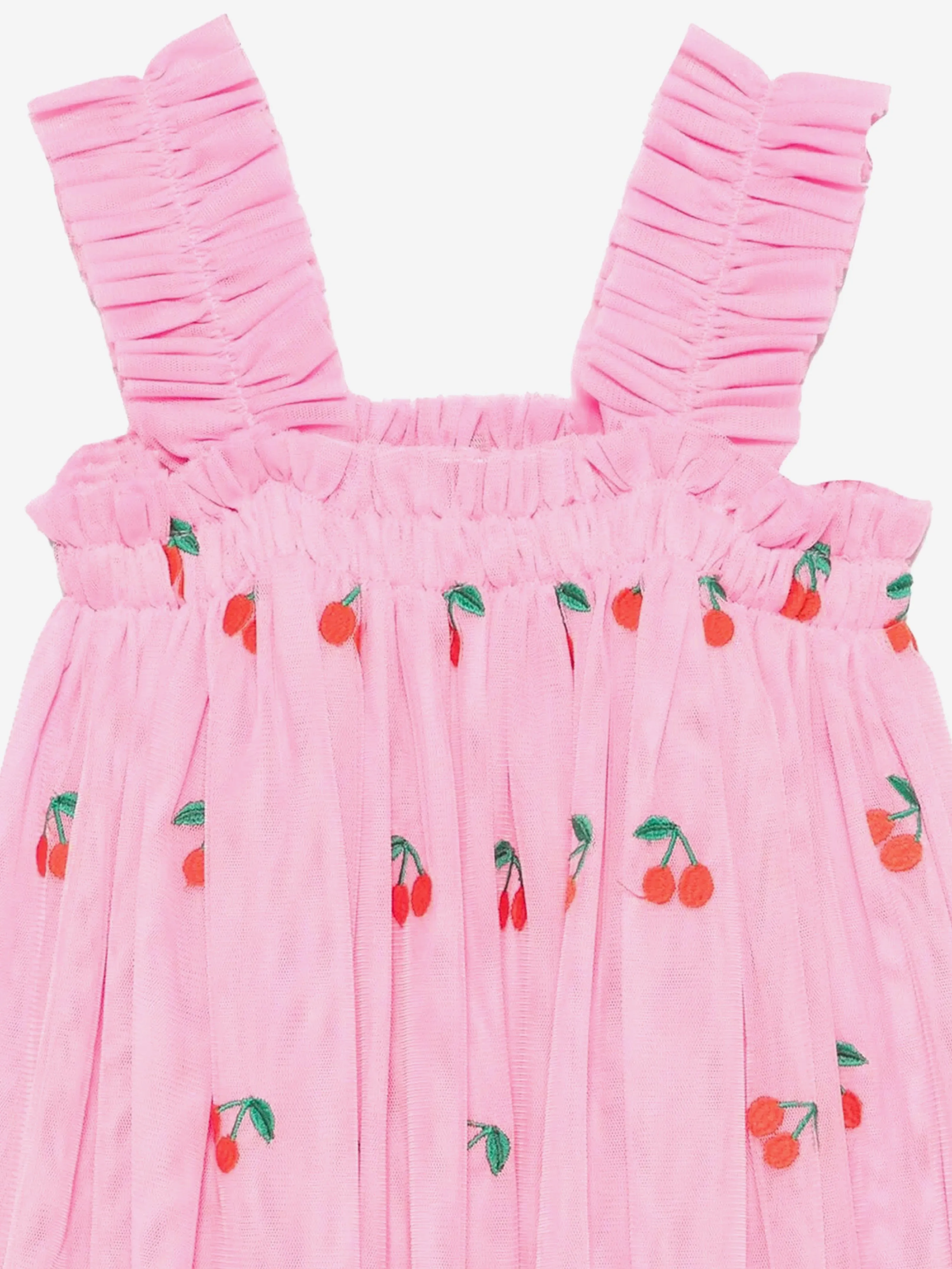 Girls Embroidered Cherries Dress in Pink