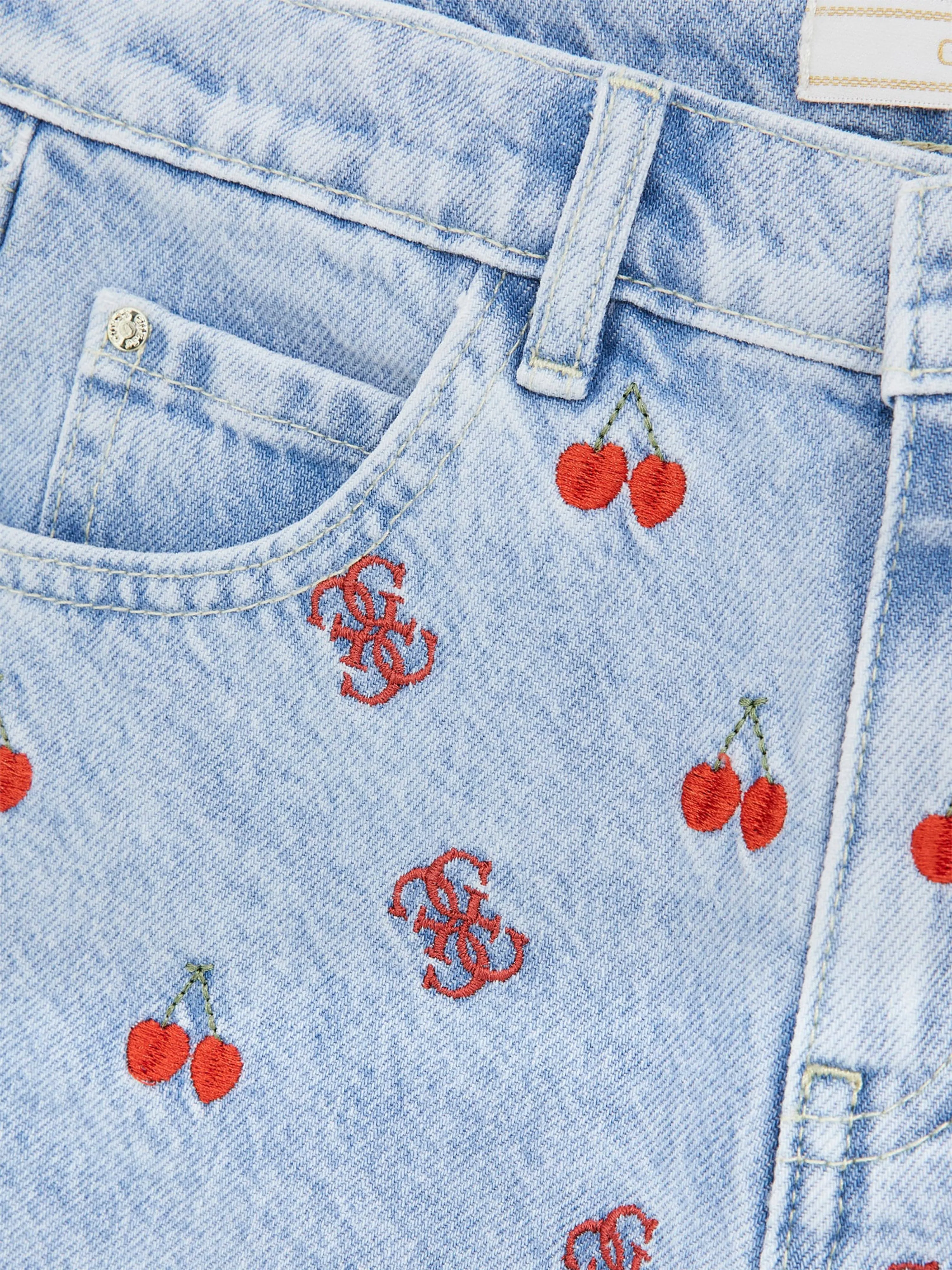 Girls Embroidered Denim Shorts in Blue
