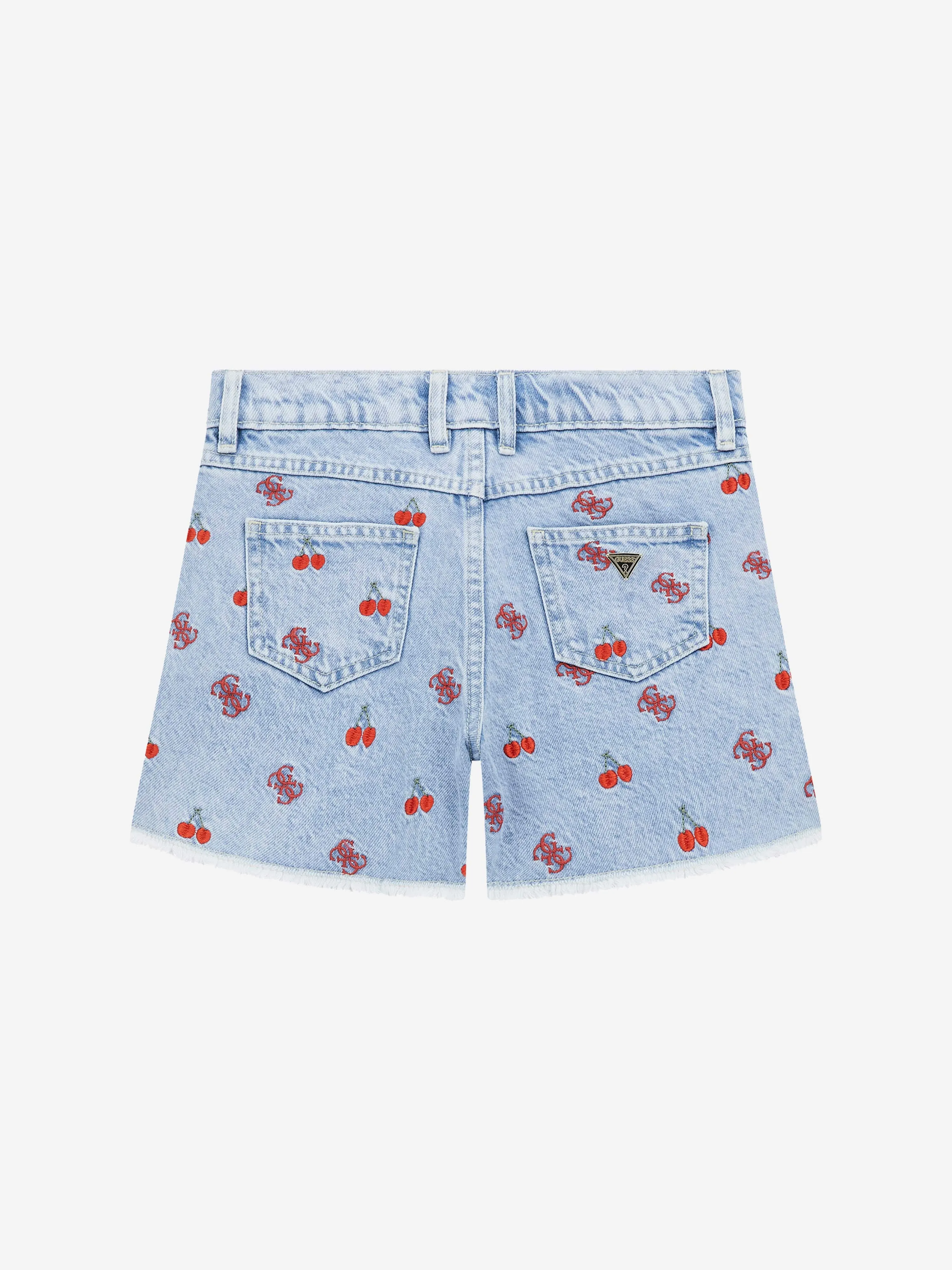 Girls Embroidered Denim Shorts in Blue
