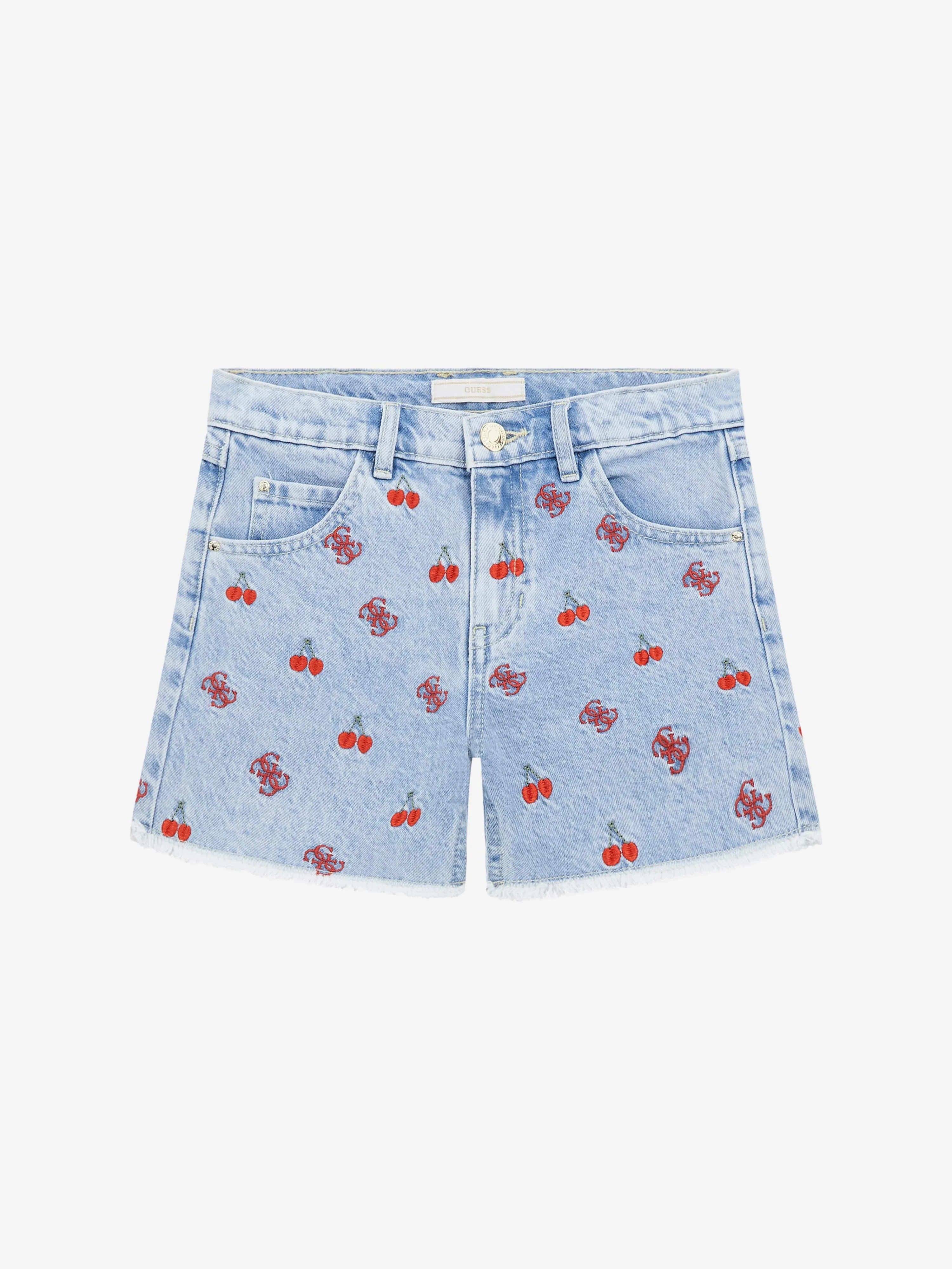 Girls Embroidered Denim Shorts in Blue