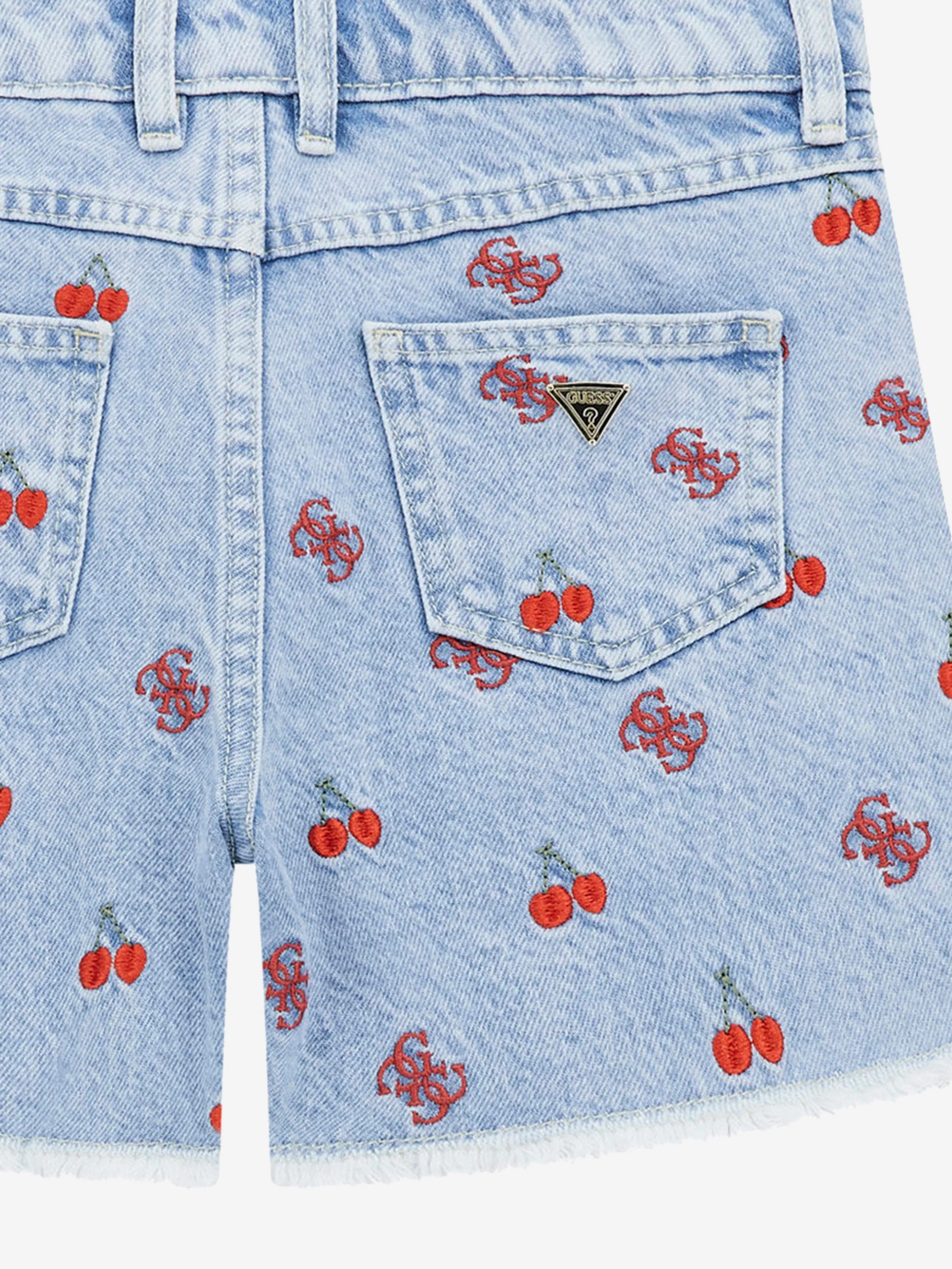 Girls Embroidered Denim Shorts in Blue