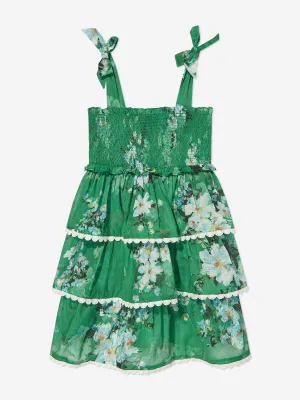 Girls Everley Tiered Dress in Green