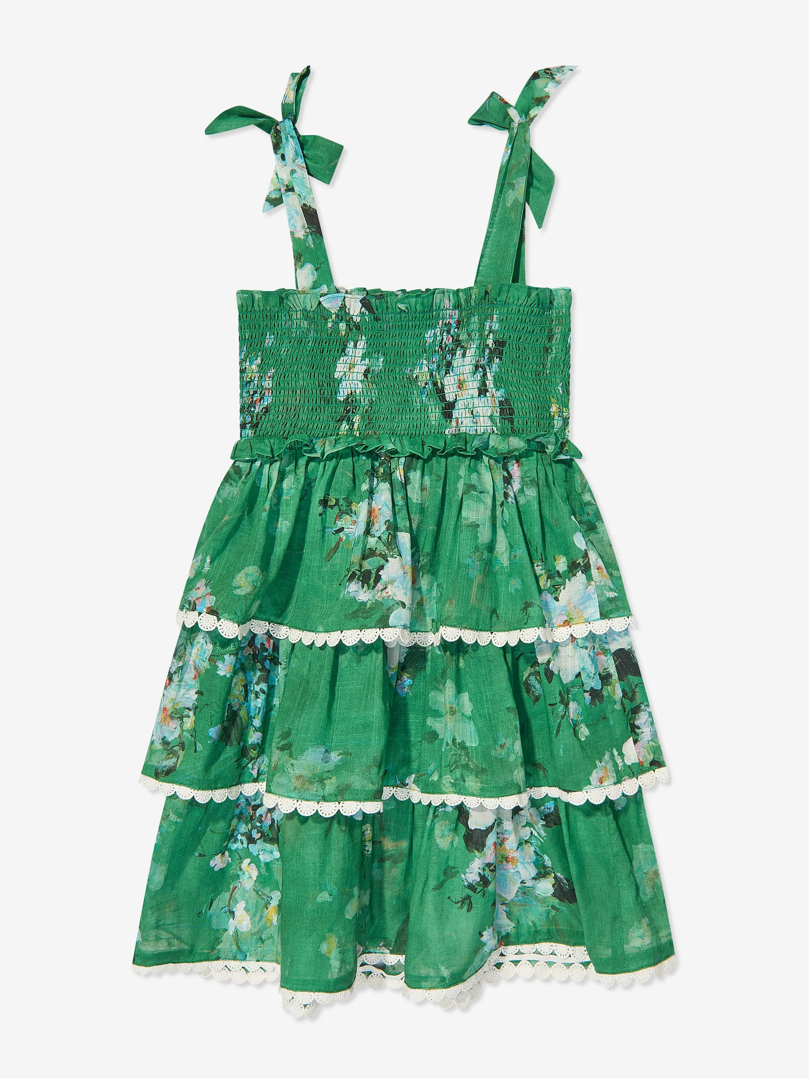 Girls Everley Tiered Dress in Green