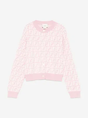 Girls FF Logo Knittd Cardigan in Pink