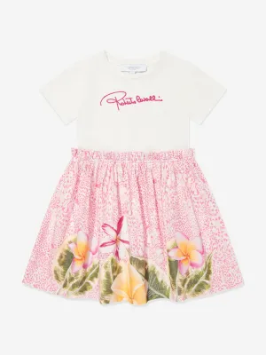 Girls Floral Logo Dress in Pink