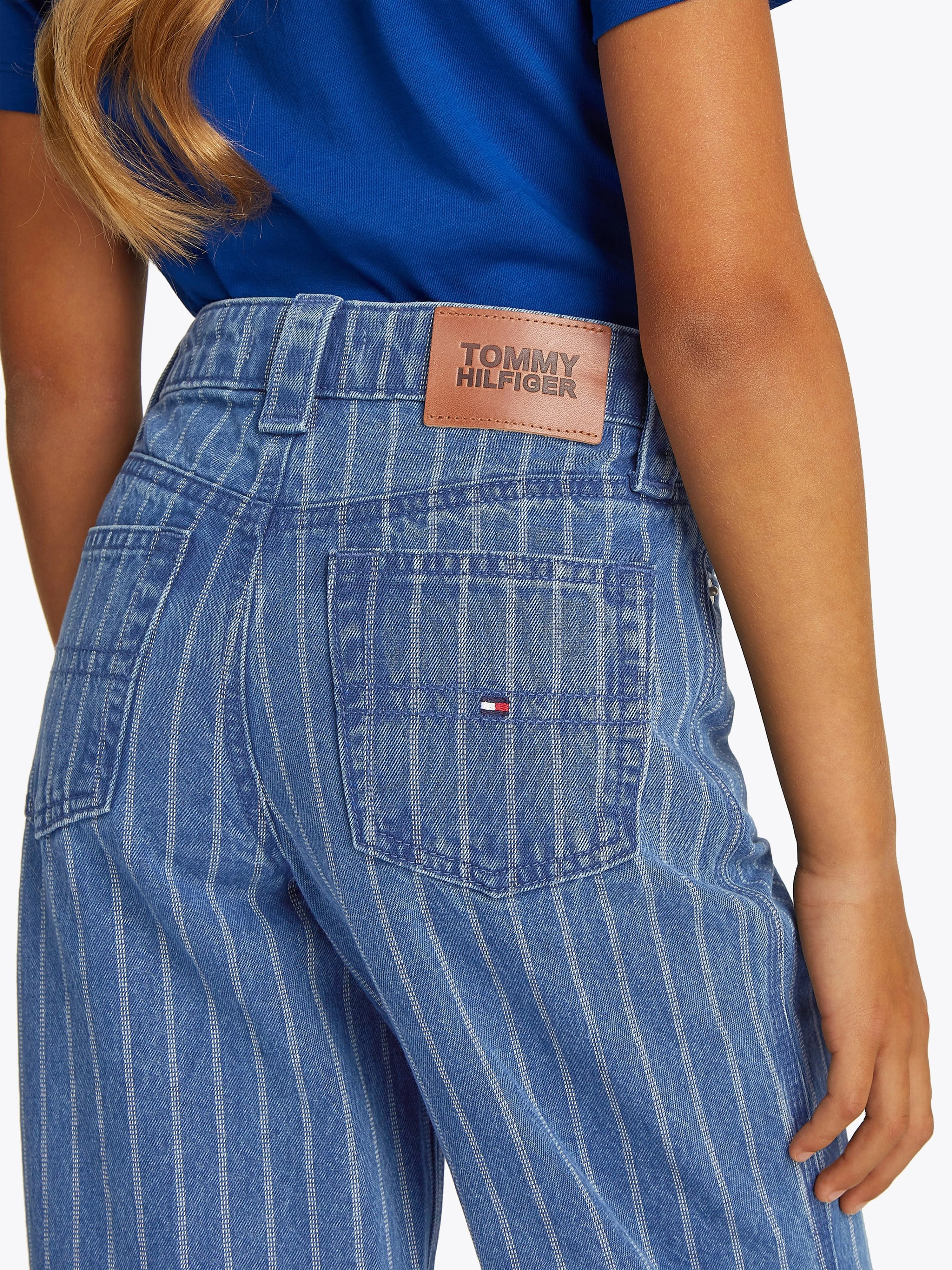 Girls Mabel Stripe Wide Leg Jeans in Blue