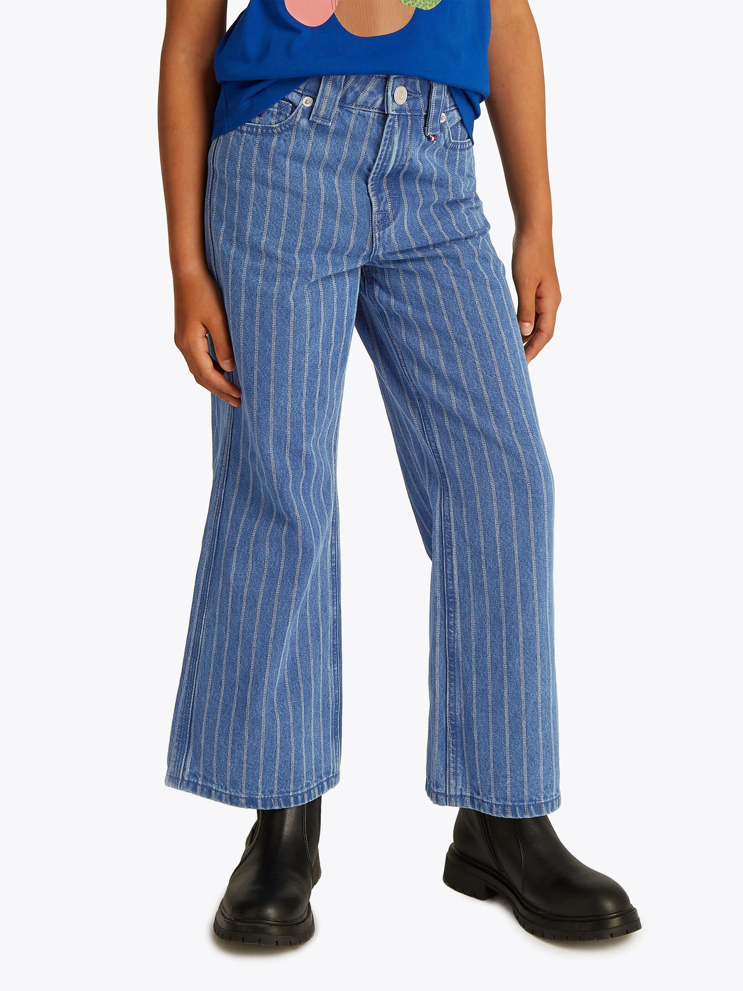 Girls Mabel Stripe Wide Leg Jeans in Blue