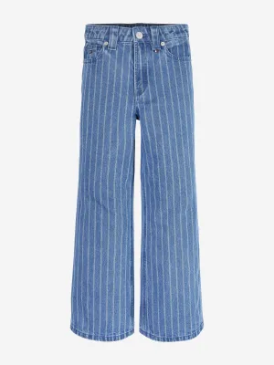 Girls Mabel Stripe Wide Leg Jeans in Blue