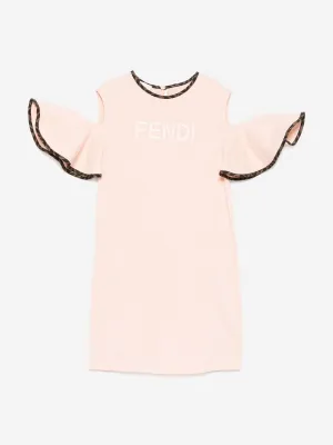 Girls Off The Shoulder Jersey Dress in Pink