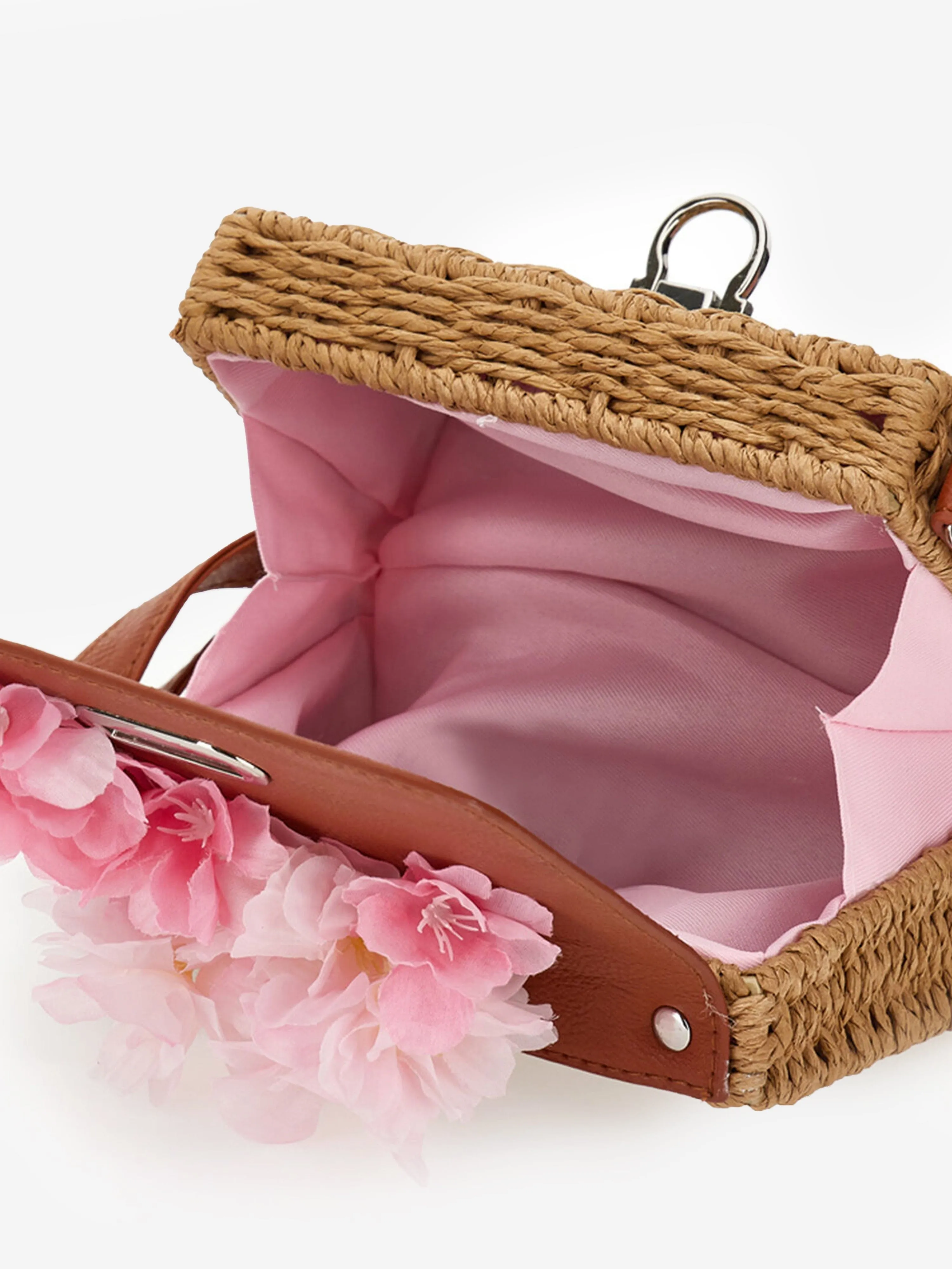 Girls Peach Blossom Woven Bag  in Beige (17cm)
