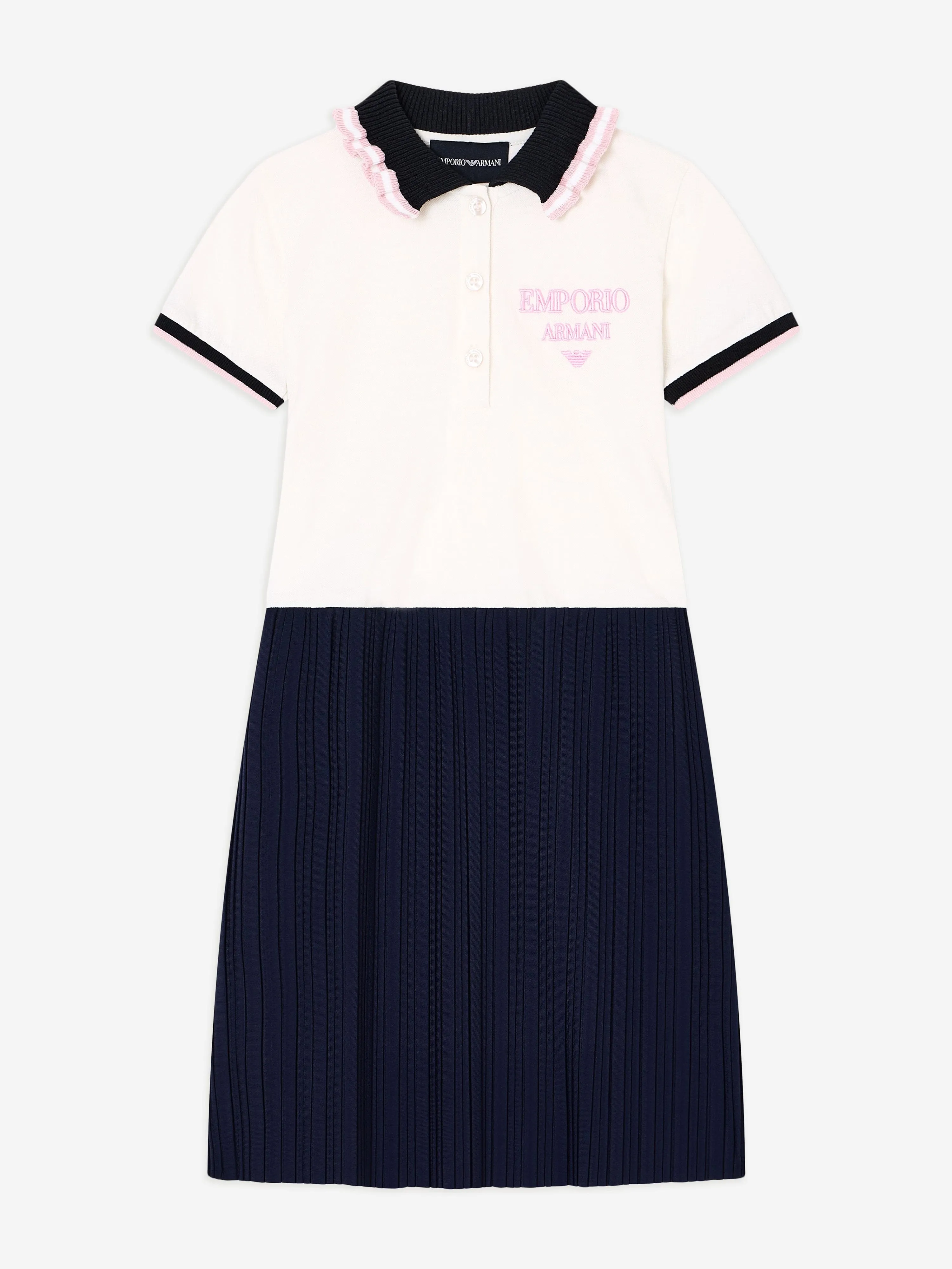 Girls Pleated Polo Dress in Ivory